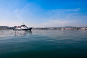 Dublin Bay: Cruise from the City Centre to Dun Laoghaire - Docklands and bay icons: East Link Bridge and Poolbeg Lighthouse views